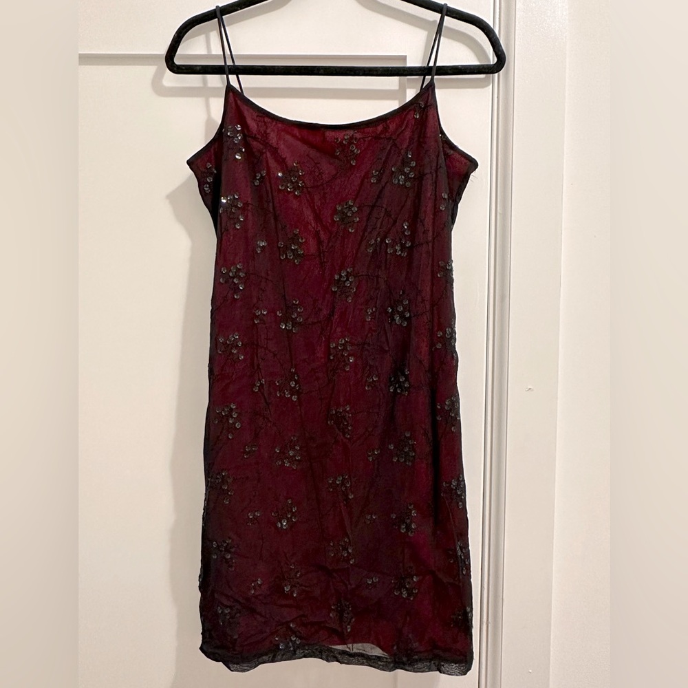 Red & Black Mesh & Sequin Bodycon Dress